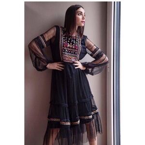 ZARA Trafaluc Collection STUNNING Embroidered-Mesh-Sheer Black Dress EUC-Sz S 🖤​